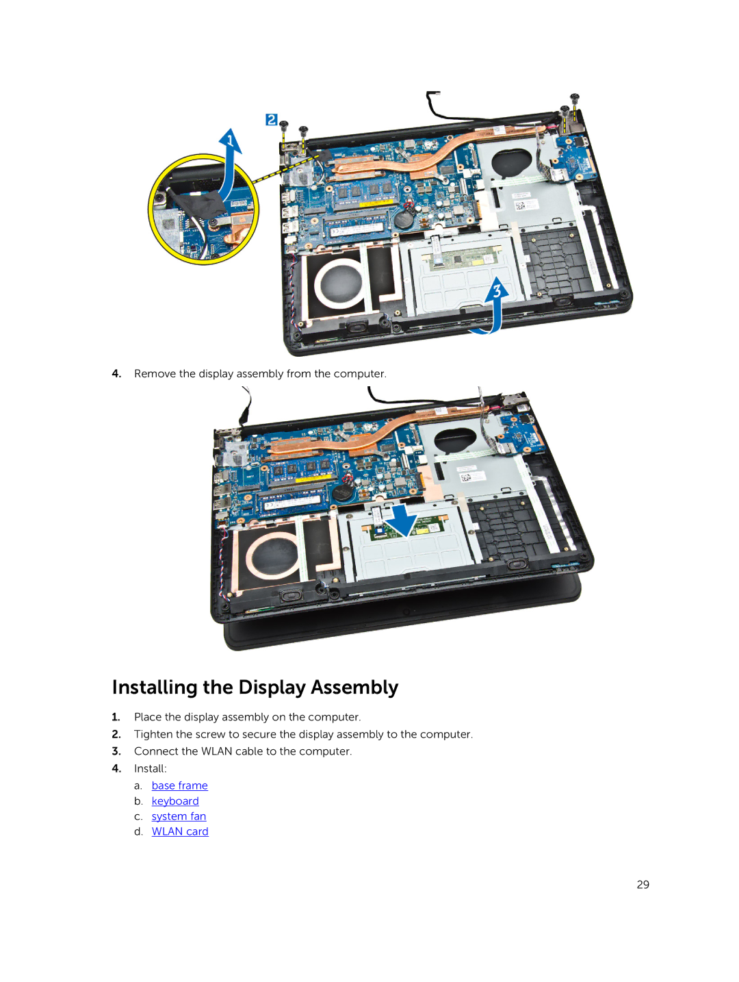 Dell 3450 owner manual Installing the Display Assembly 