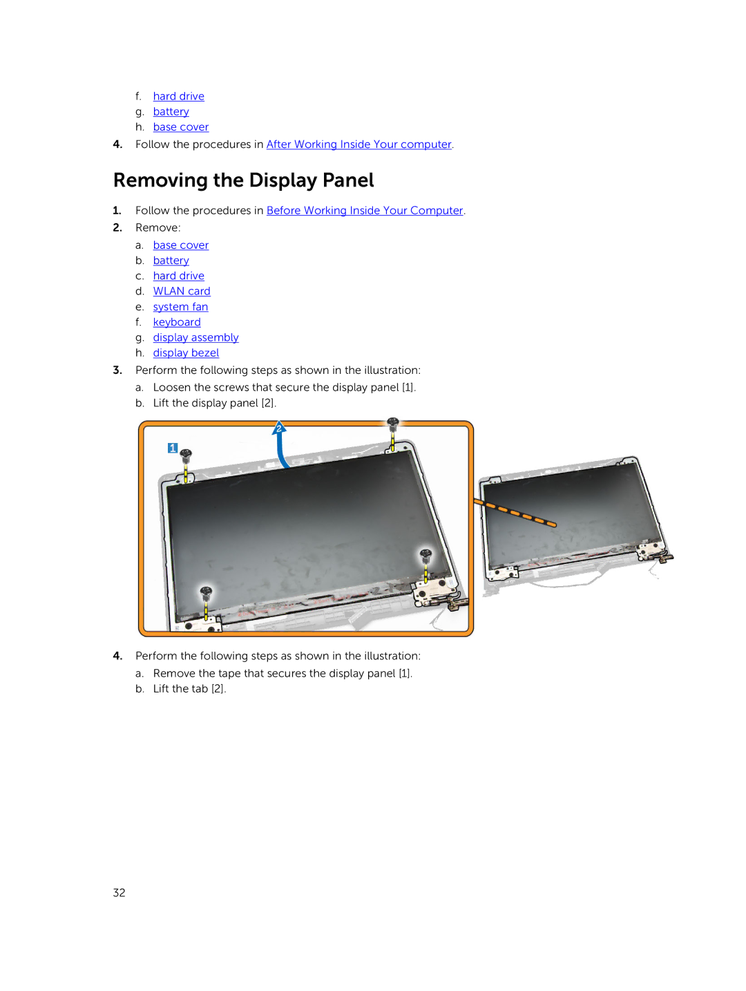 Dell 3450 owner manual Removing the Display Panel 