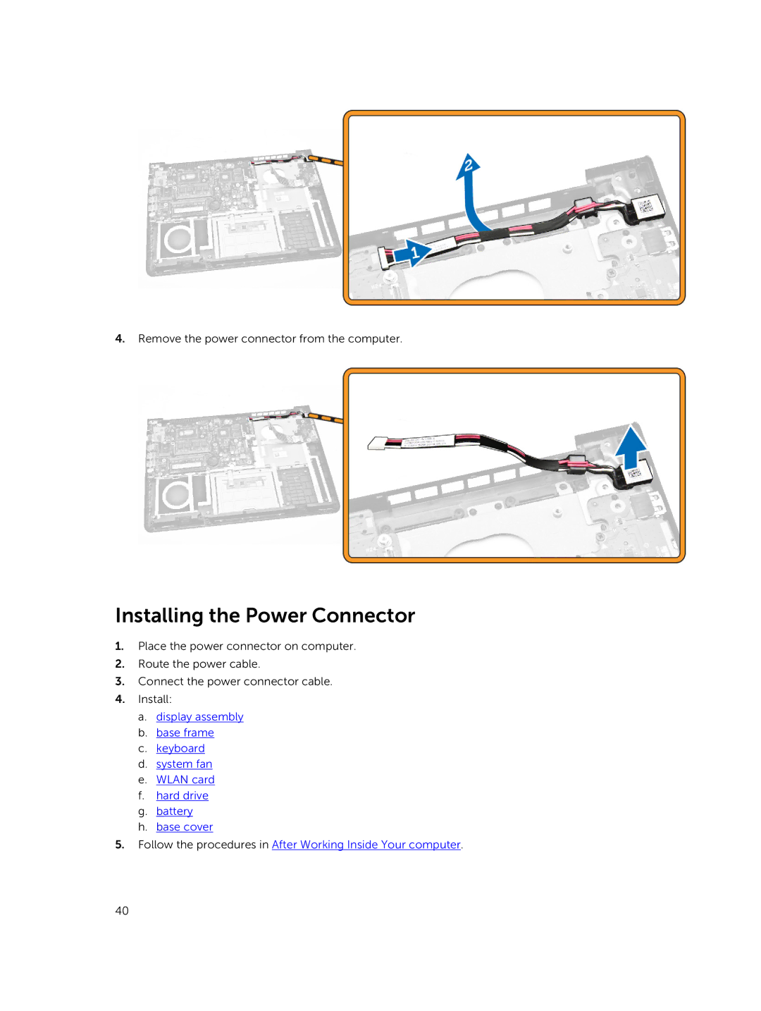 Dell 3450 owner manual Installing the Power Connector 