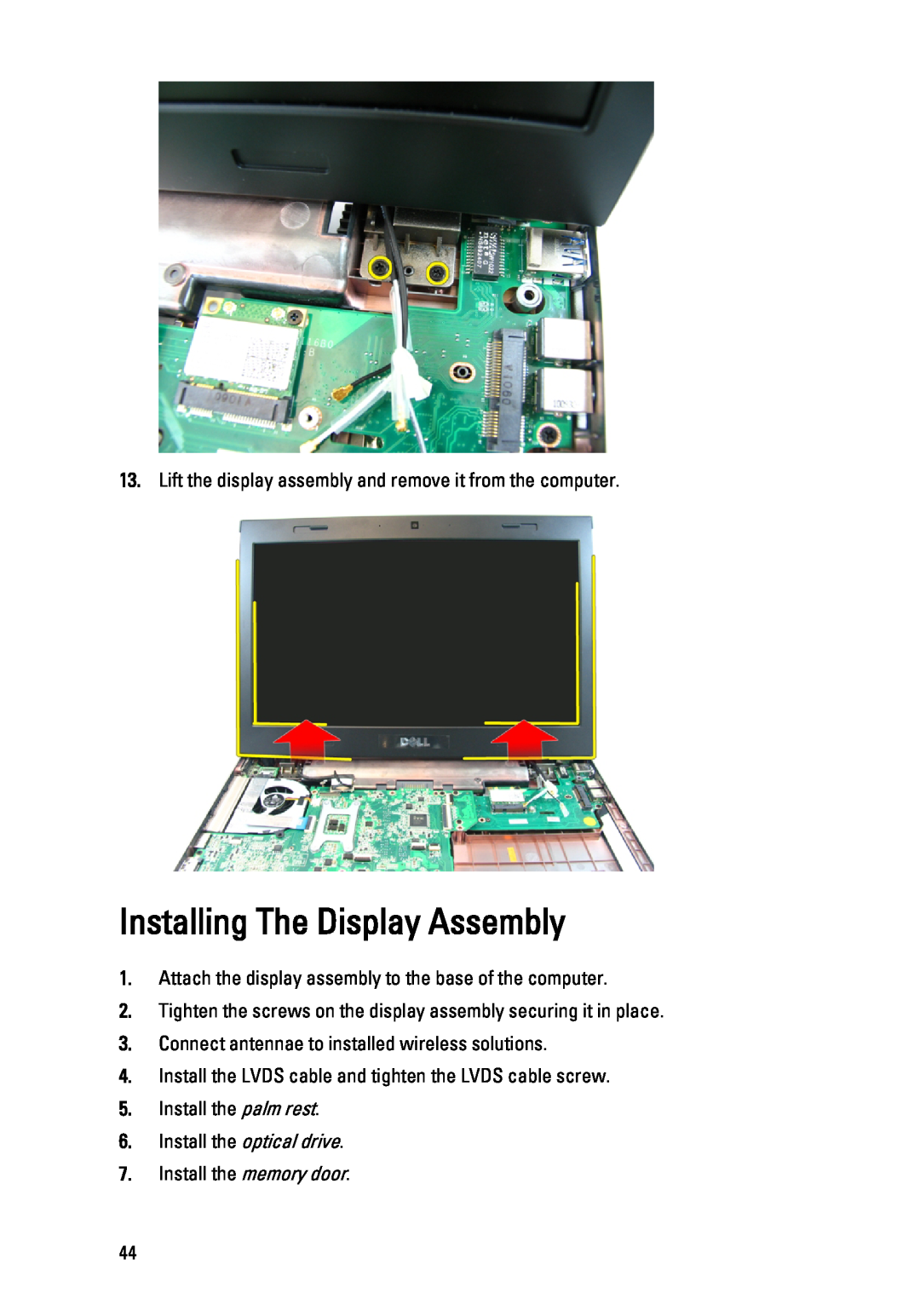 Dell 3450 owner manual Installing The Display Assembly 