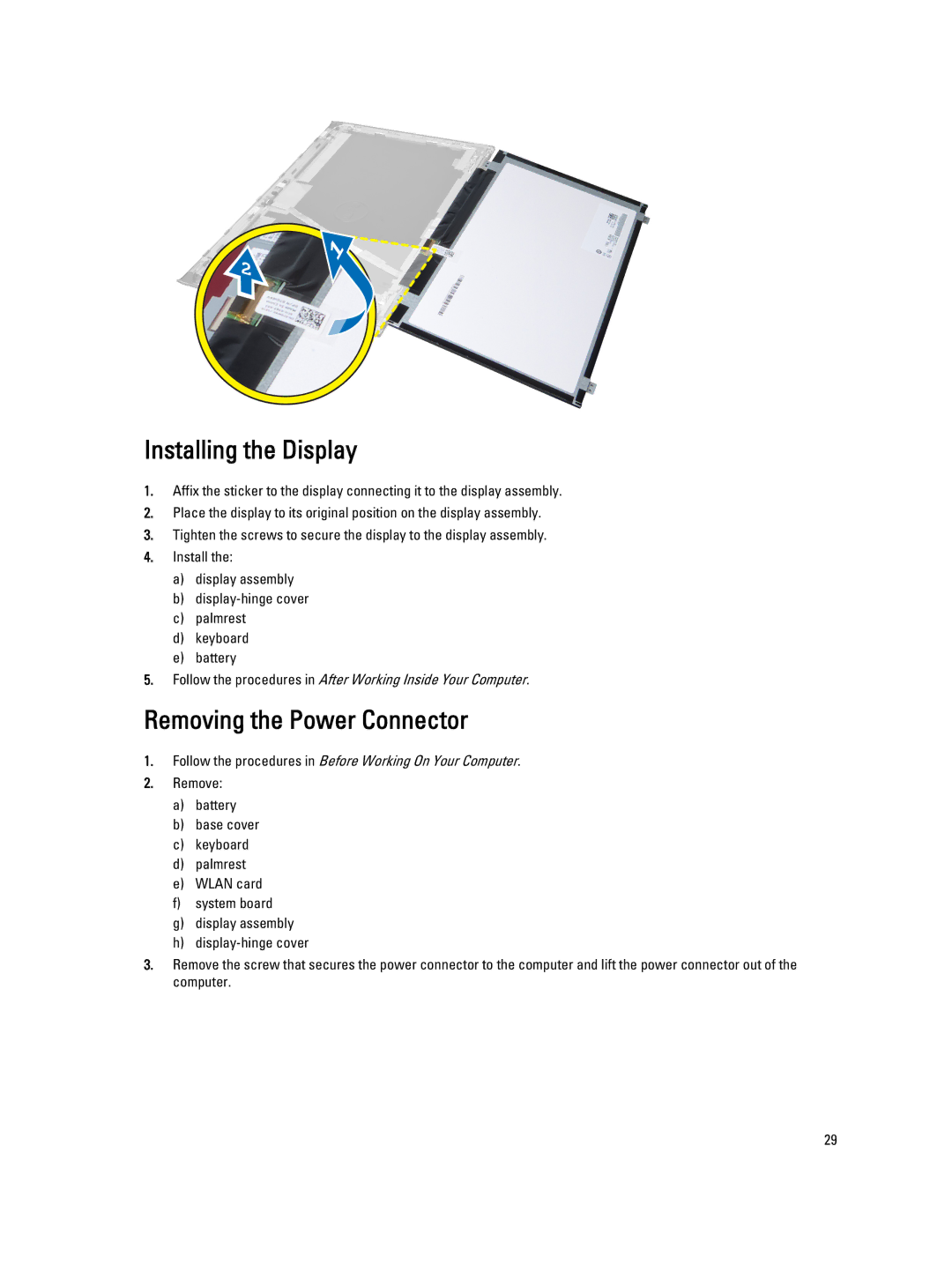 Dell 3460 owner manual Installing the Display, Removing the Power Connector 