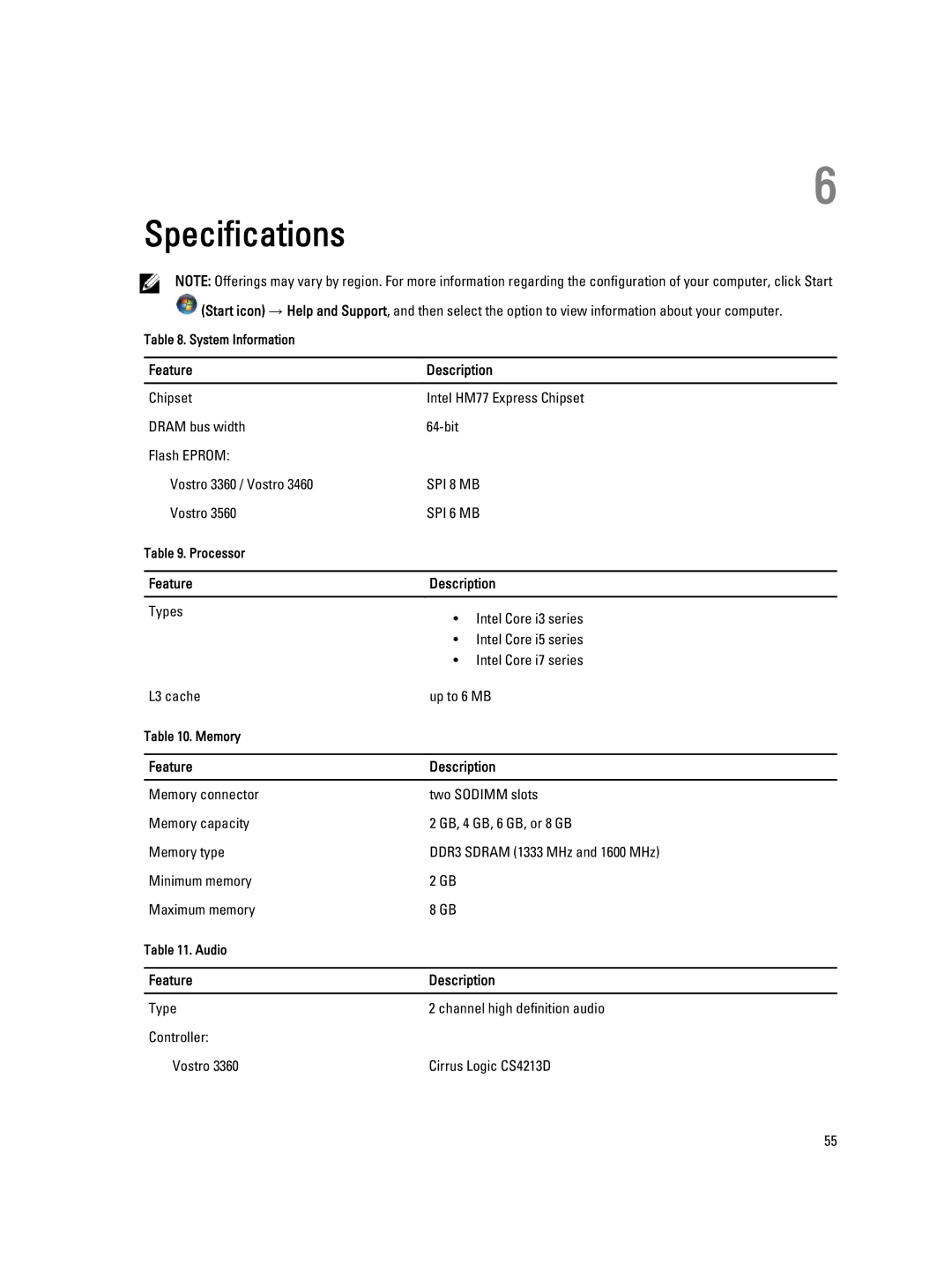 Dell 3460 owner manual Specifications, Feature Description 