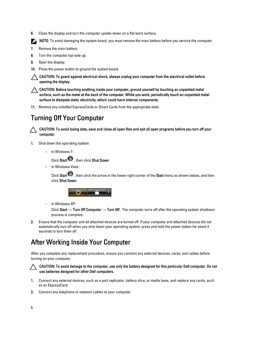 Dell 3460 owner manual Turning Off Your Computer, After Working Inside Your Computer 