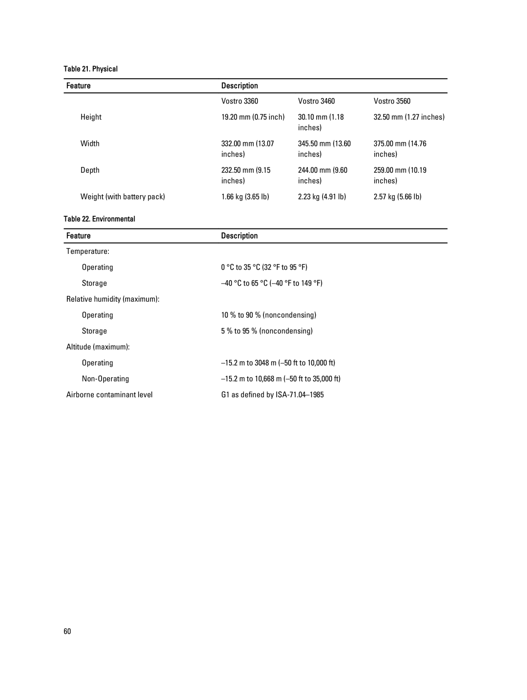 Dell 3460 owner manual Vostro Height 