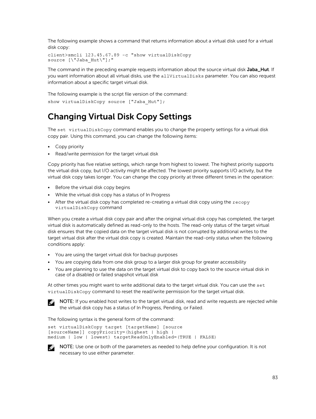 Dell 36XX, 34XX, 38XX, 32XX manual Changing Virtual Disk Copy Settings, Show virtualDiskCopy source JabaHut 