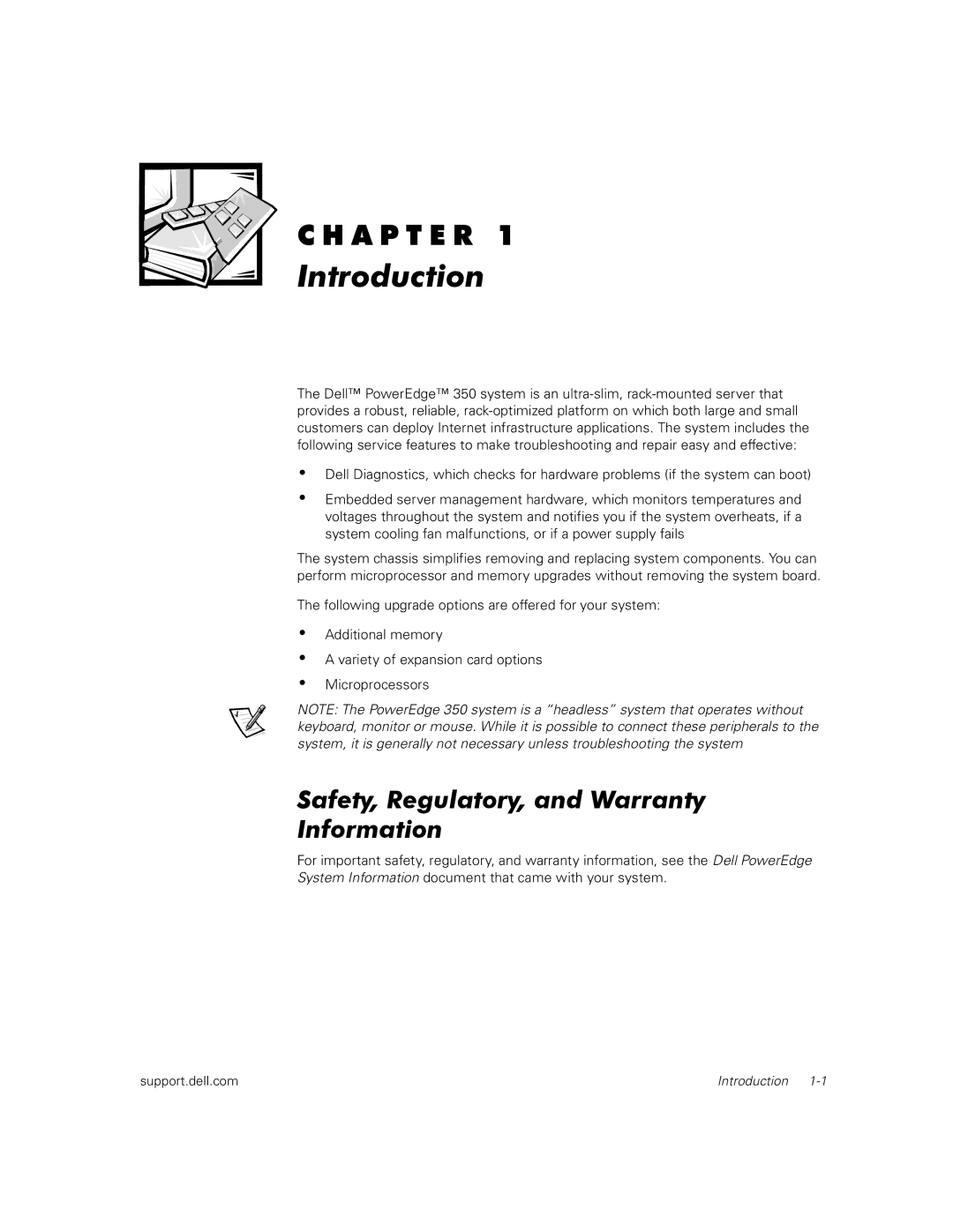 Dell 350 warranty Introduction, Safety, Regulatory, and Warranty Information 