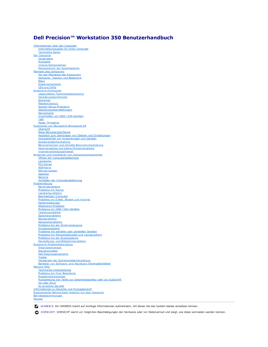 Dell manual Dell Precision Workstation 350 Benutzerhandbuch 