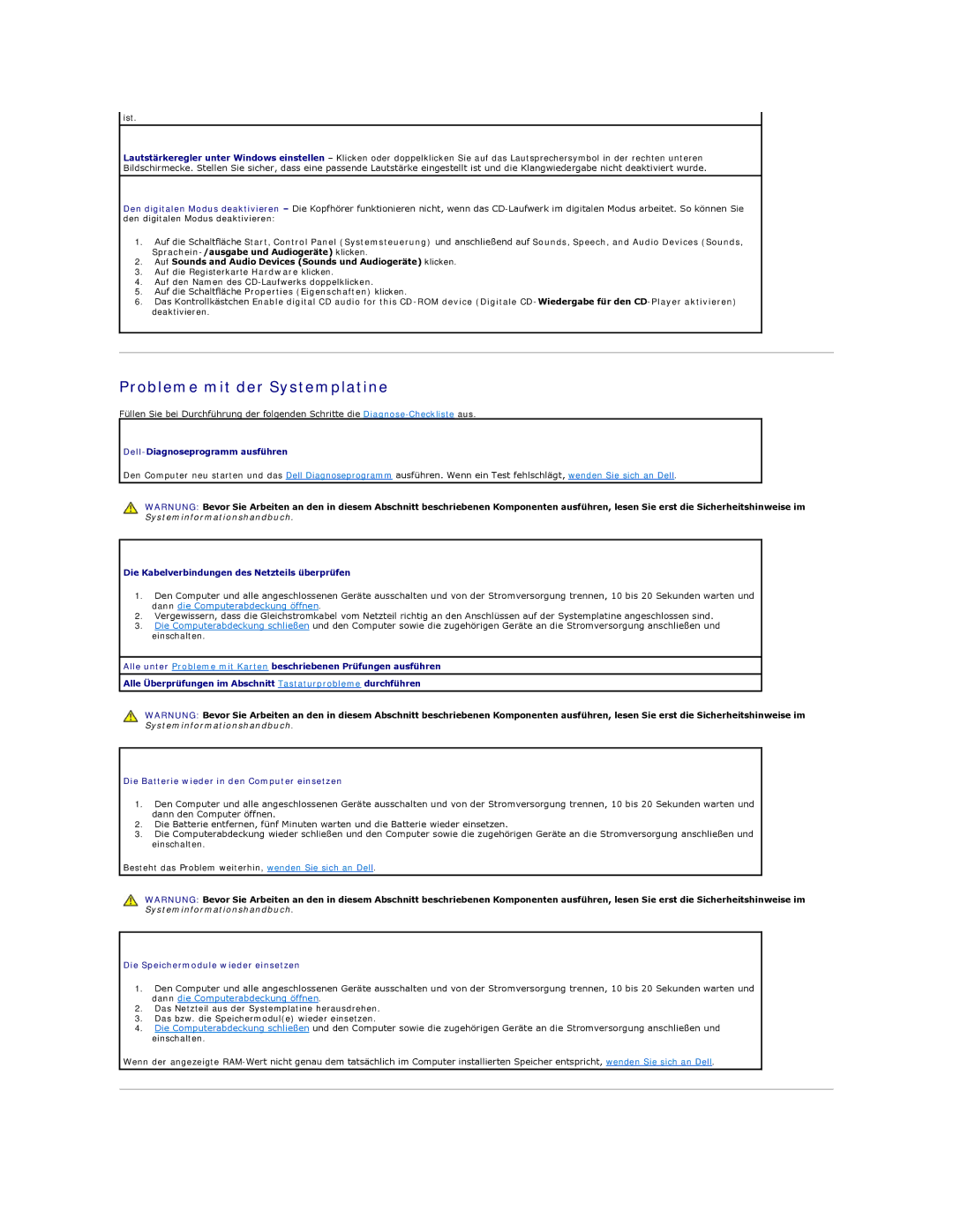 Dell 350 Probleme mit der Systemplatine, Dell-Diagnoseprogramm ausführen, Die Kabelverbindungen des Netzteils überprüfen 