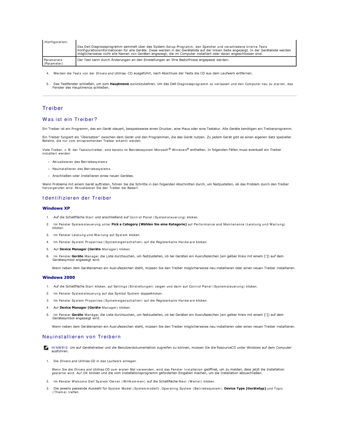 Dell 350 manual Was ist ein Treiber?, Identifizieren der Treiber, Neuinstallieren von Treibern 