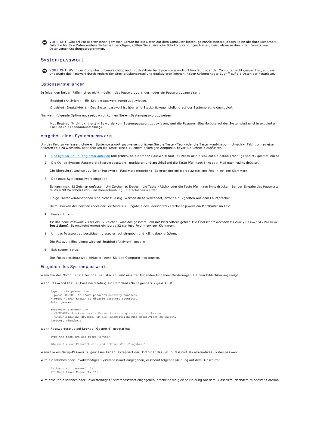 Dell 350 manual Vergeben eines Systempassworts, Eingeben des Systempassworts 