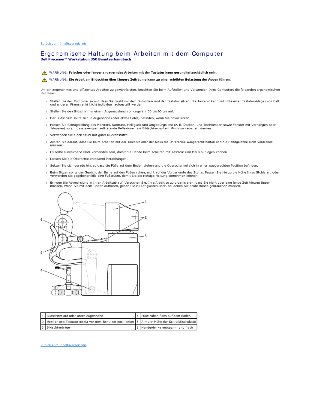 Dell 350 manual Ergonomische Haltung beim Arbeiten mit dem Computer 