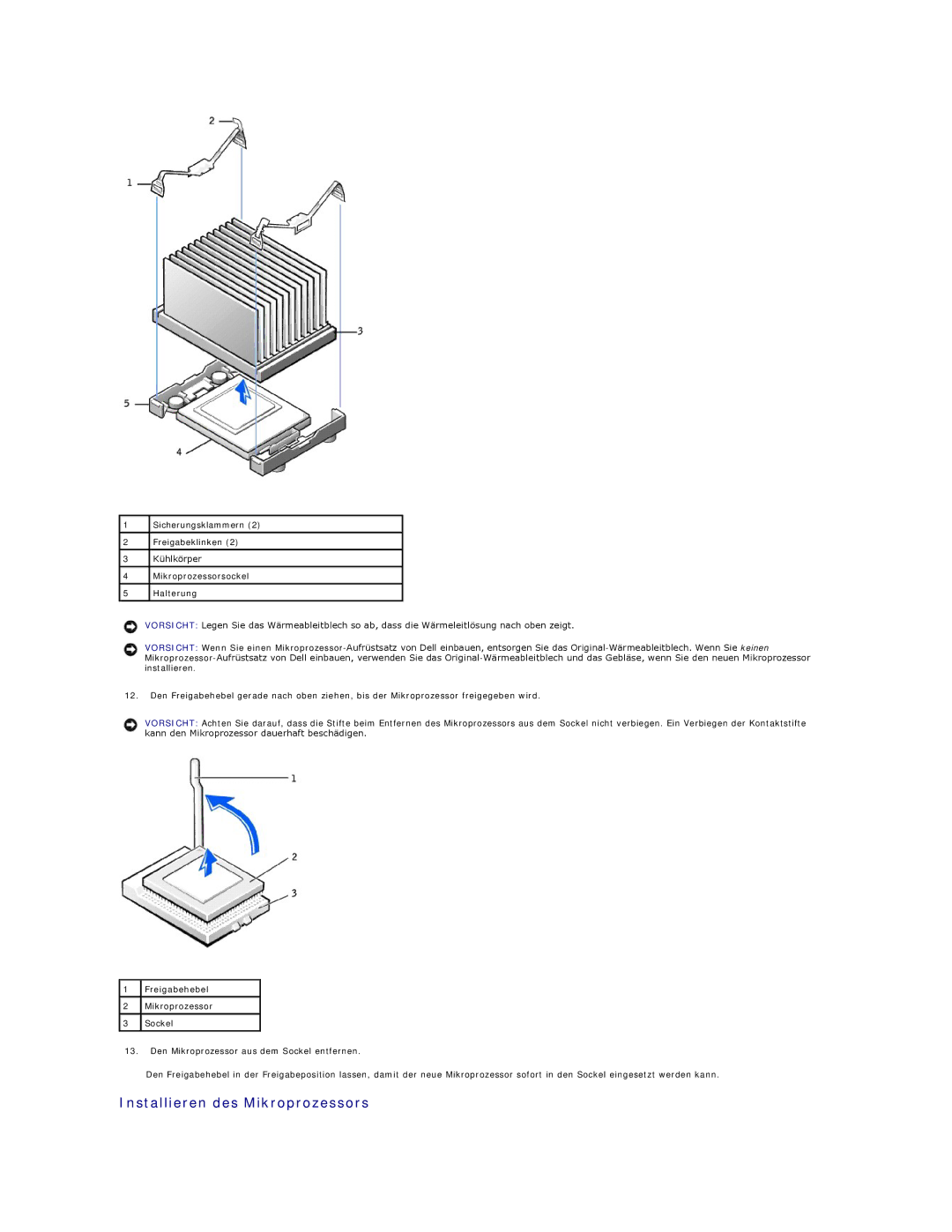 Dell 350 manual Installieren des Mikroprozessors 