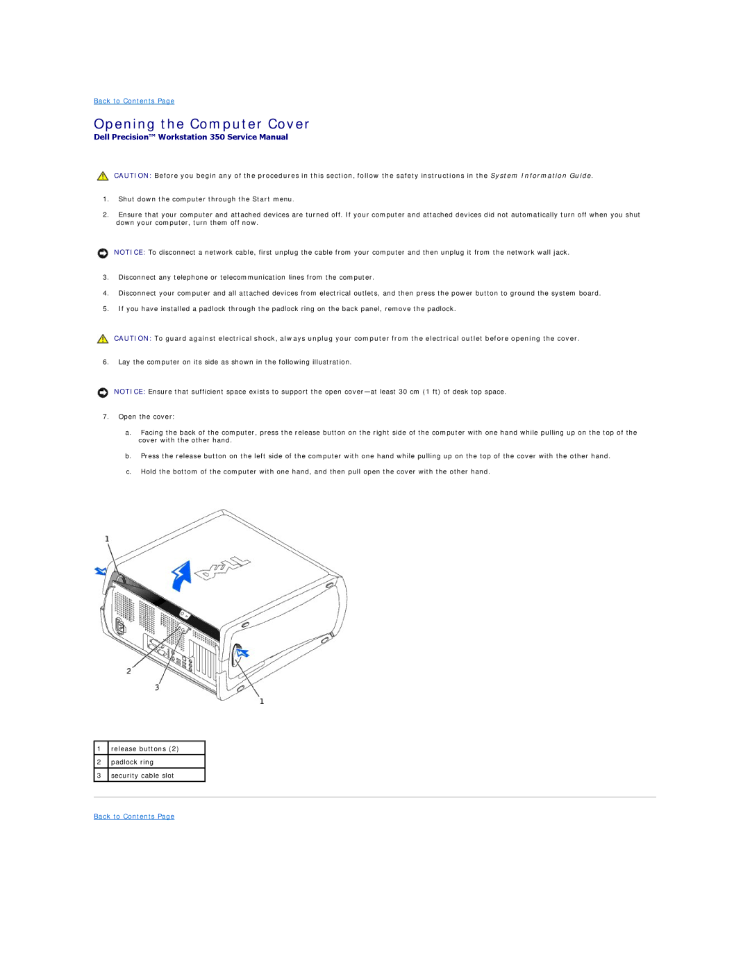 Dell 350 manual Opening the Computer Cover 