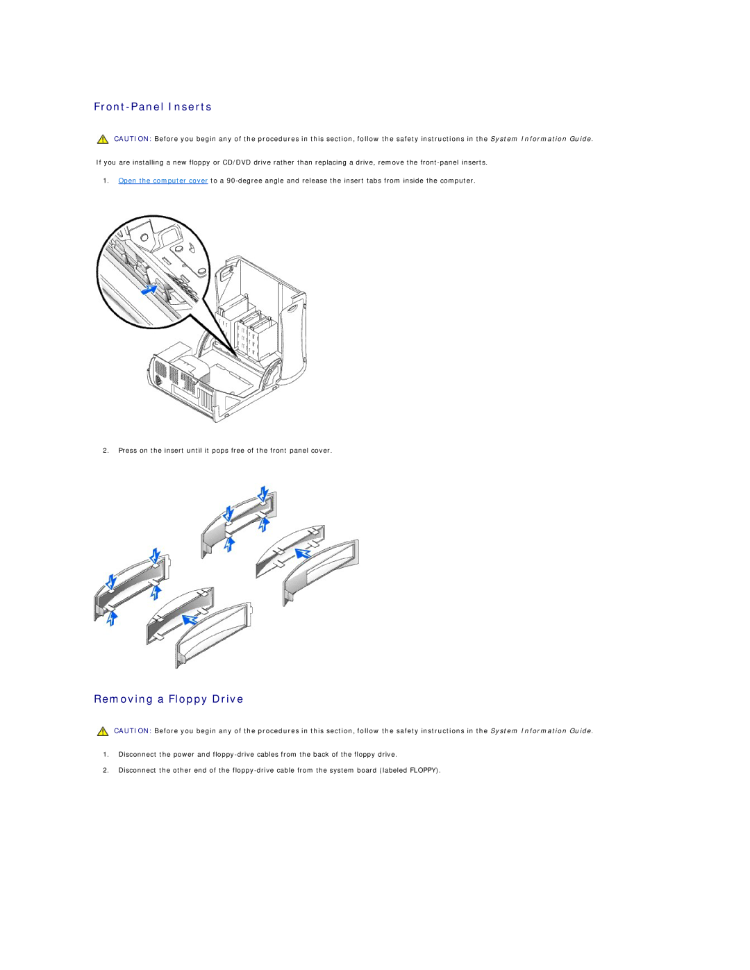 Dell 350 manual Front-Panel Inserts, Removing a Floppy Drive 