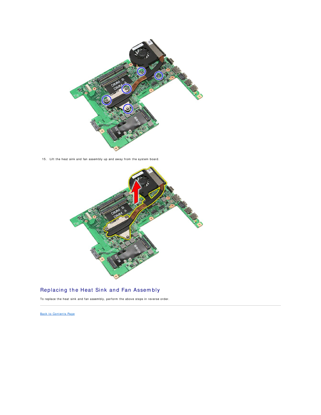 Dell 3500 specifications Replacing the Heat Sink and Fan Assembly 