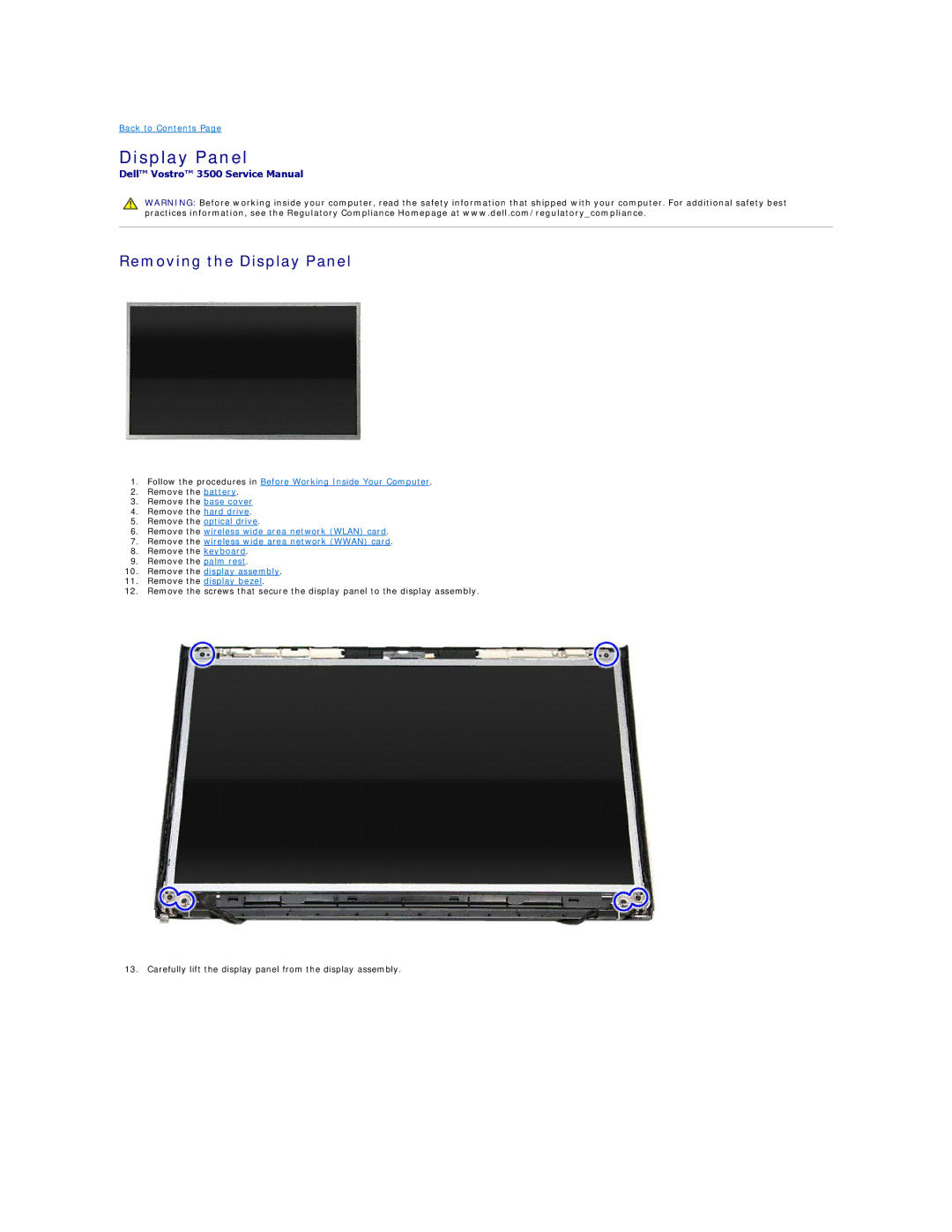 Dell 3500 specifications Removing the Display Panel 