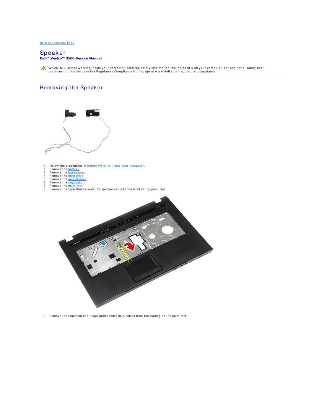 Dell 3500 specifications Removing the Speaker 