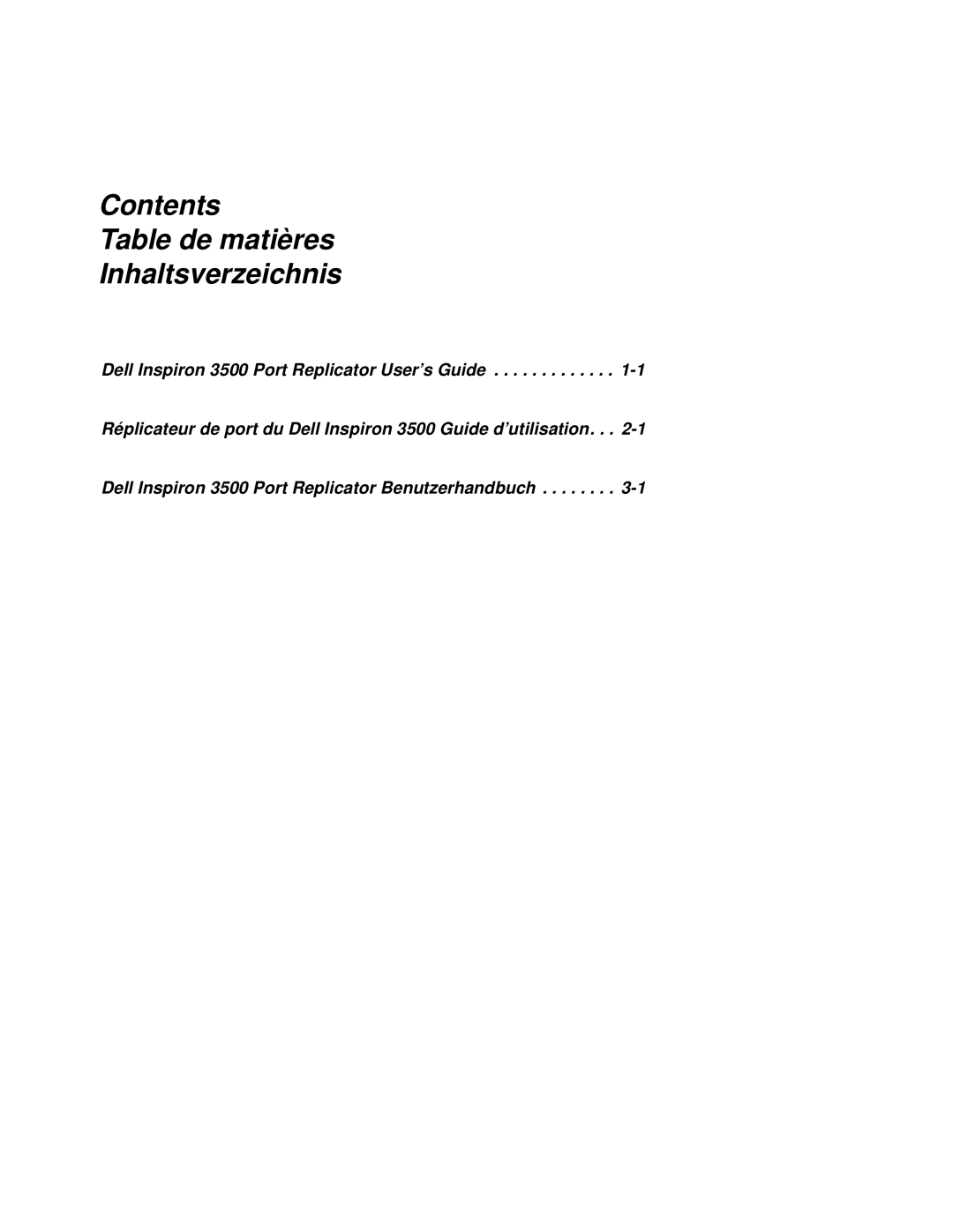 Dell 3500 manual Contents Table de matières Inhaltsverzeichnis 