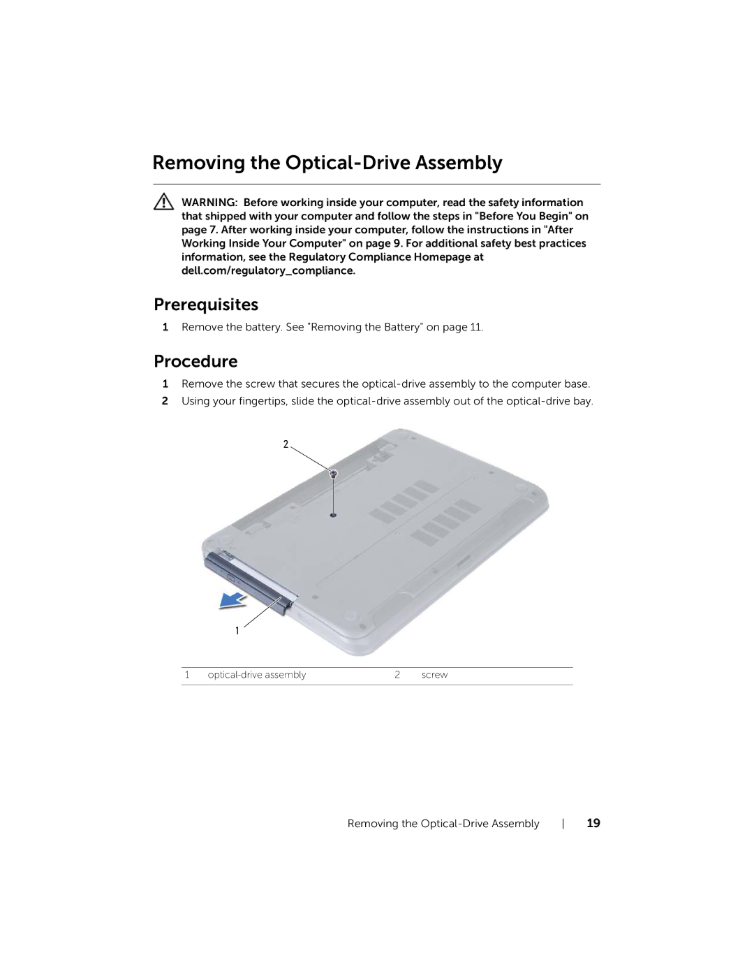 Dell 5521, 3521 manual Removing the Optical-Drive Assembly 