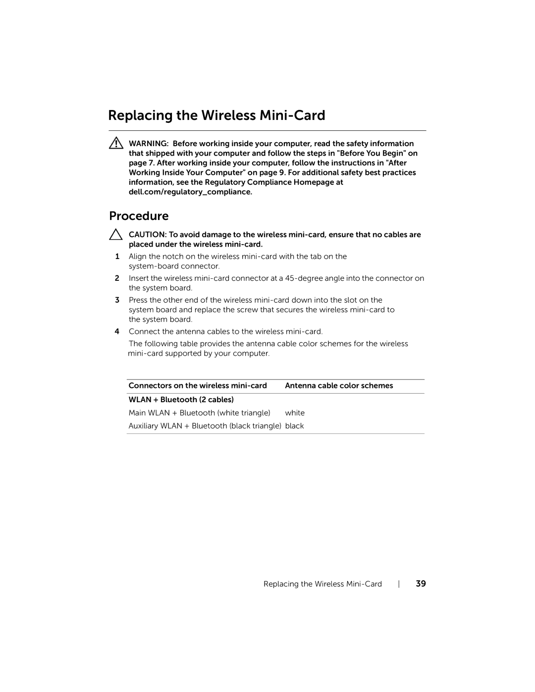 Dell 5521, 3521 manual Replacing the Wireless Mini-Card 