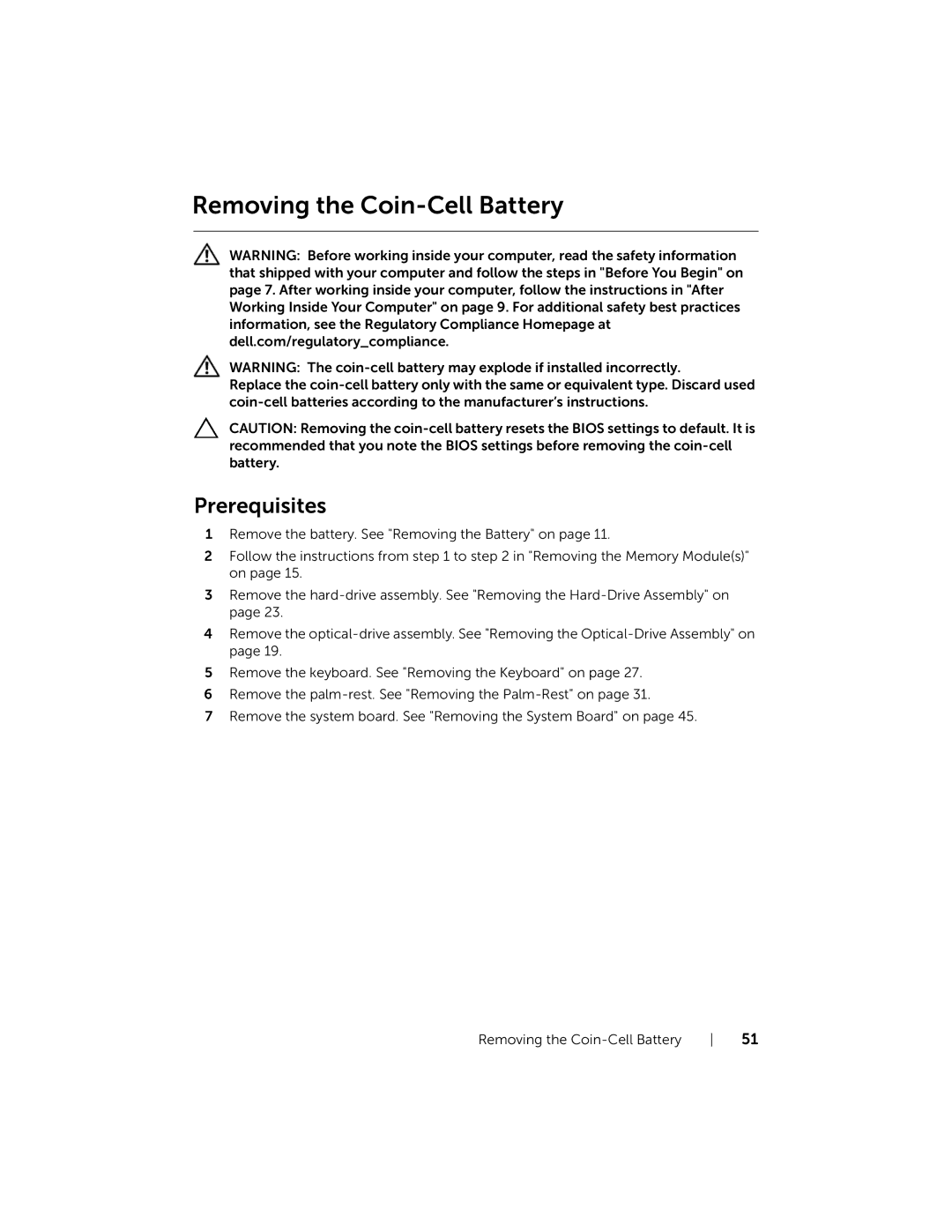 Dell 5521, 3521 manual Removing the Coin-Cell Battery 