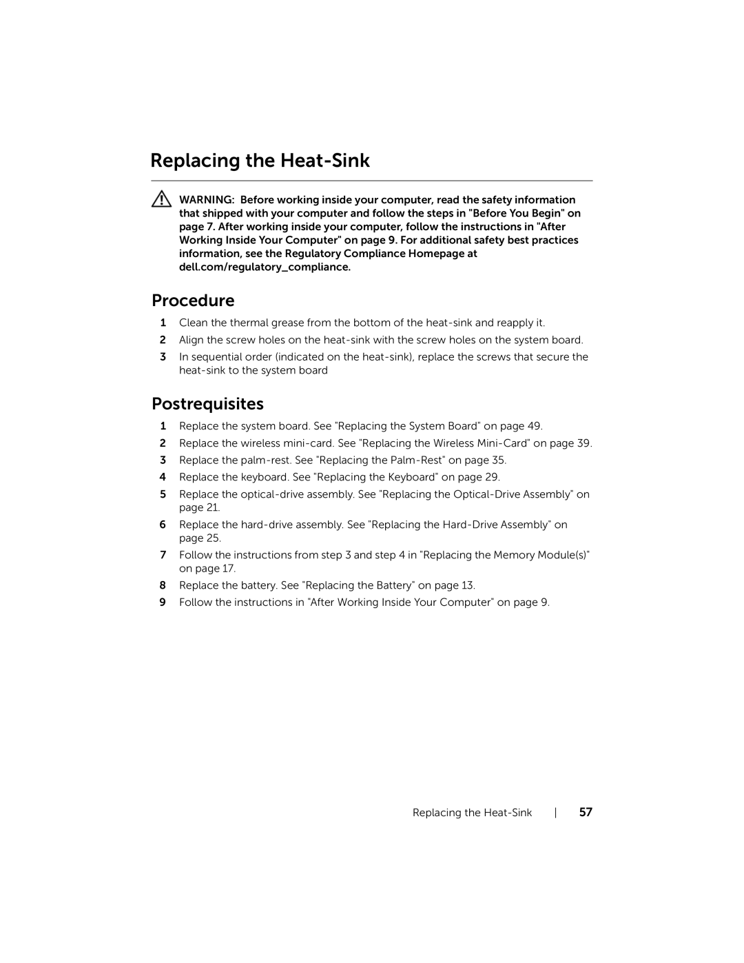 Dell 5521, 3521 manual Replacing the Heat-Sink 