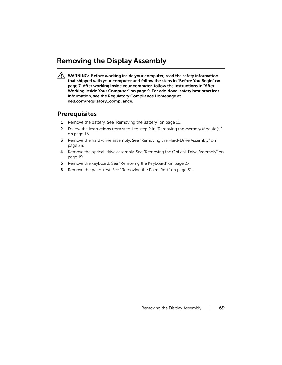 Dell 5521, 3521 manual Removing the Display Assembly 