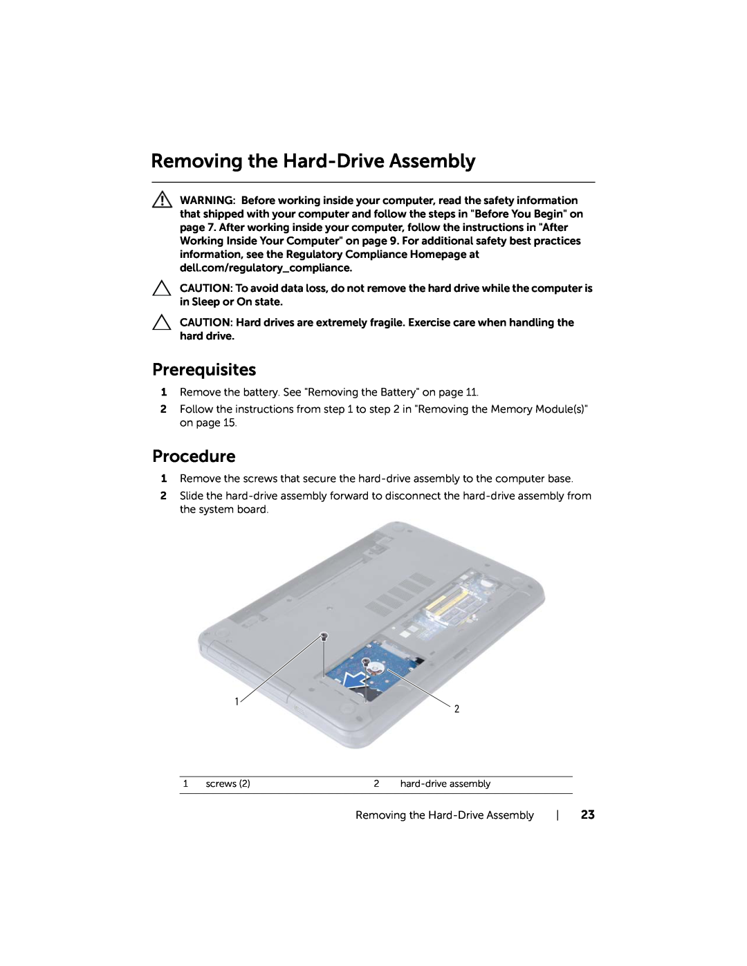 Dell 5521, 3521 manual Removing the Hard-Drive Assembly, Prerequisites, Procedure 