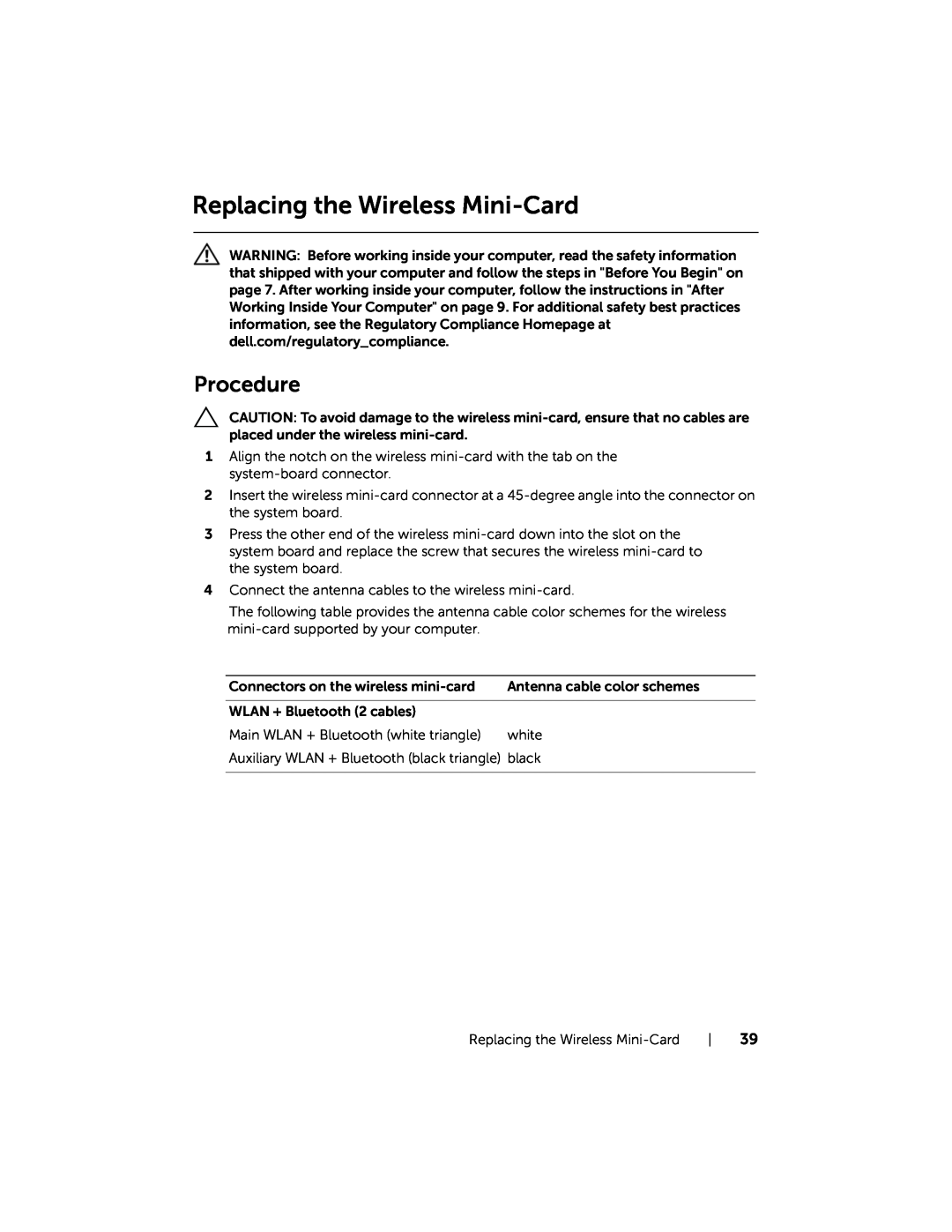 Dell 5521, 3521 manual Replacing the Wireless Mini-Card, Procedure 