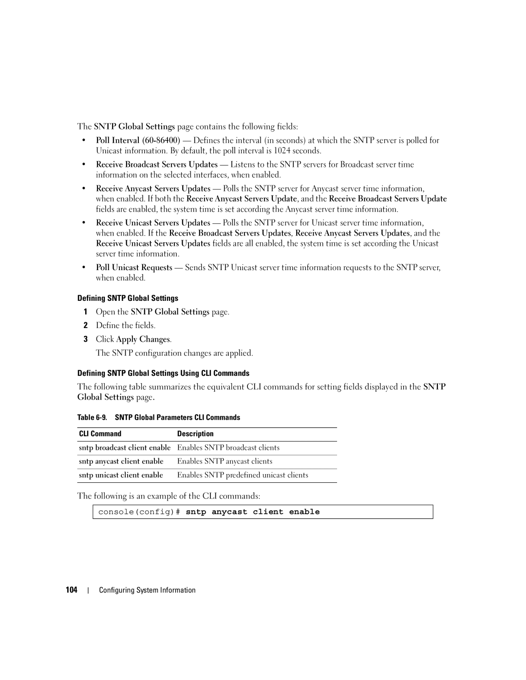 Dell 3548 manual Consoleconfig# sntp anycast client enable 