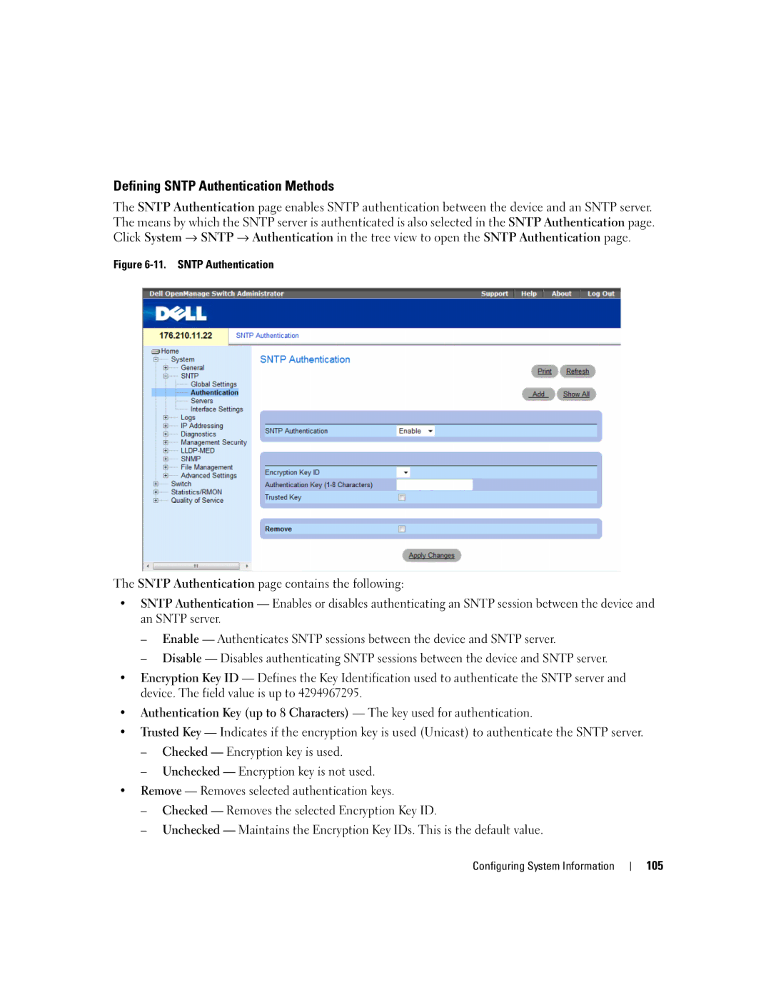 Dell 3548 manual Defining Sntp Authentication Methods 