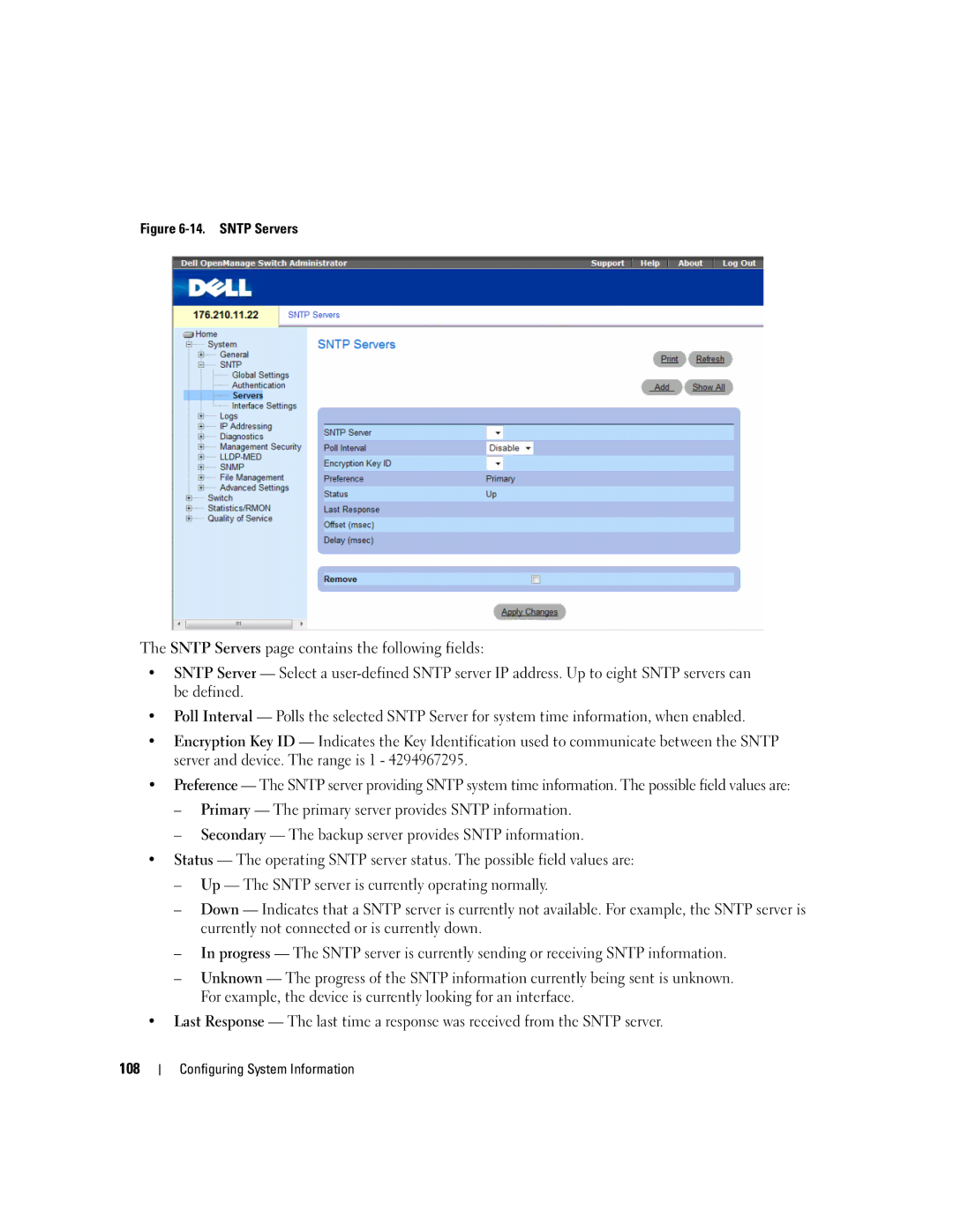 Dell 3548 manual Sntp Servers 