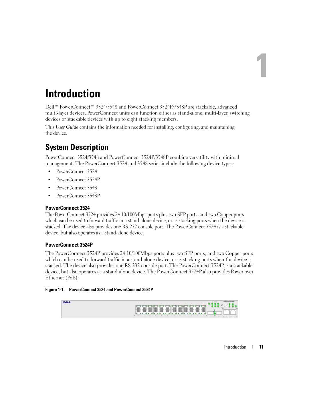 Dell 3548 manual System Description, PowerConnect 3524P 