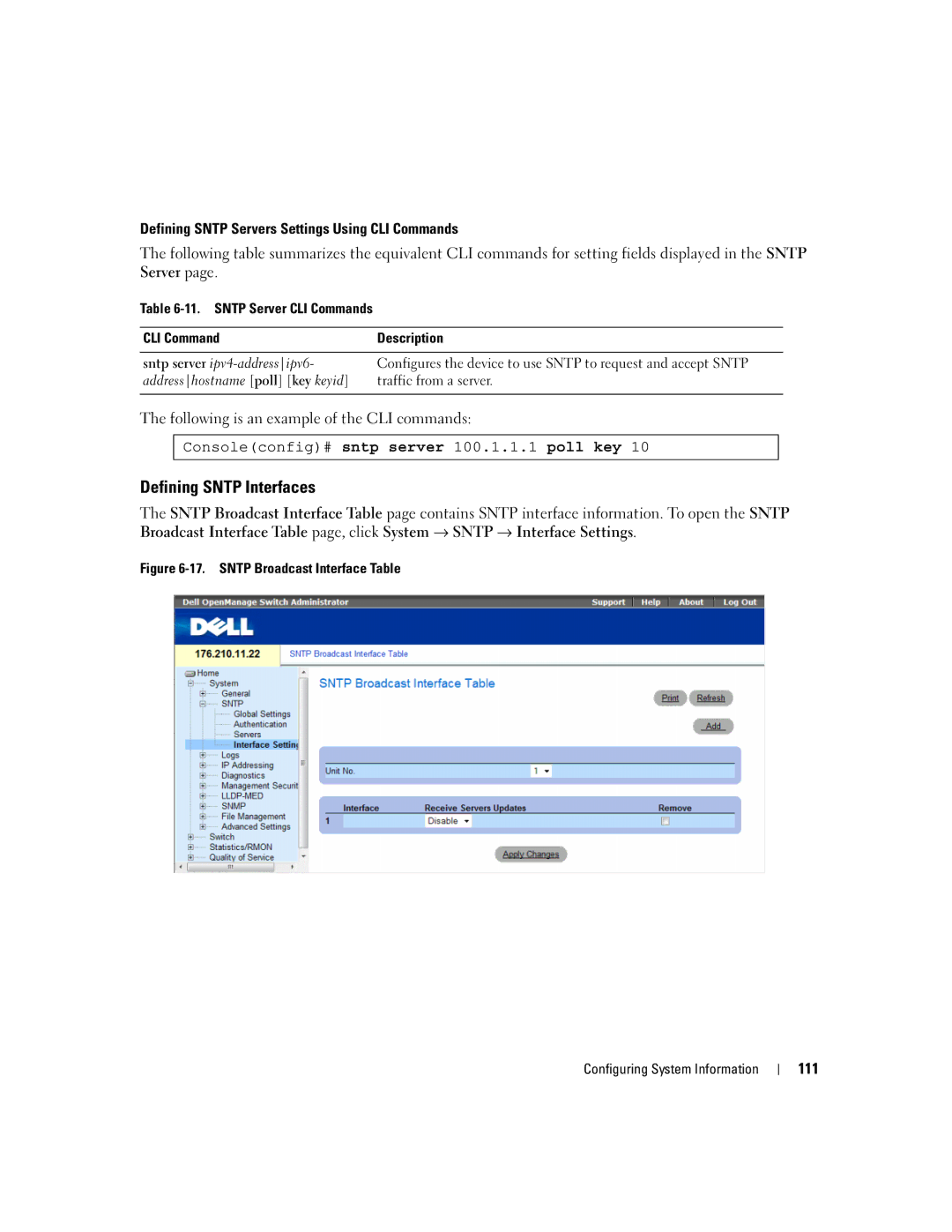 Dell 3548 manual Defining Sntp Interfaces 