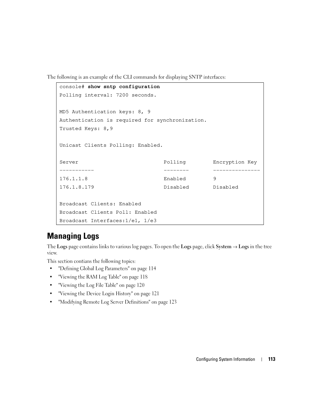 Dell 3548 manual Managing Logs 