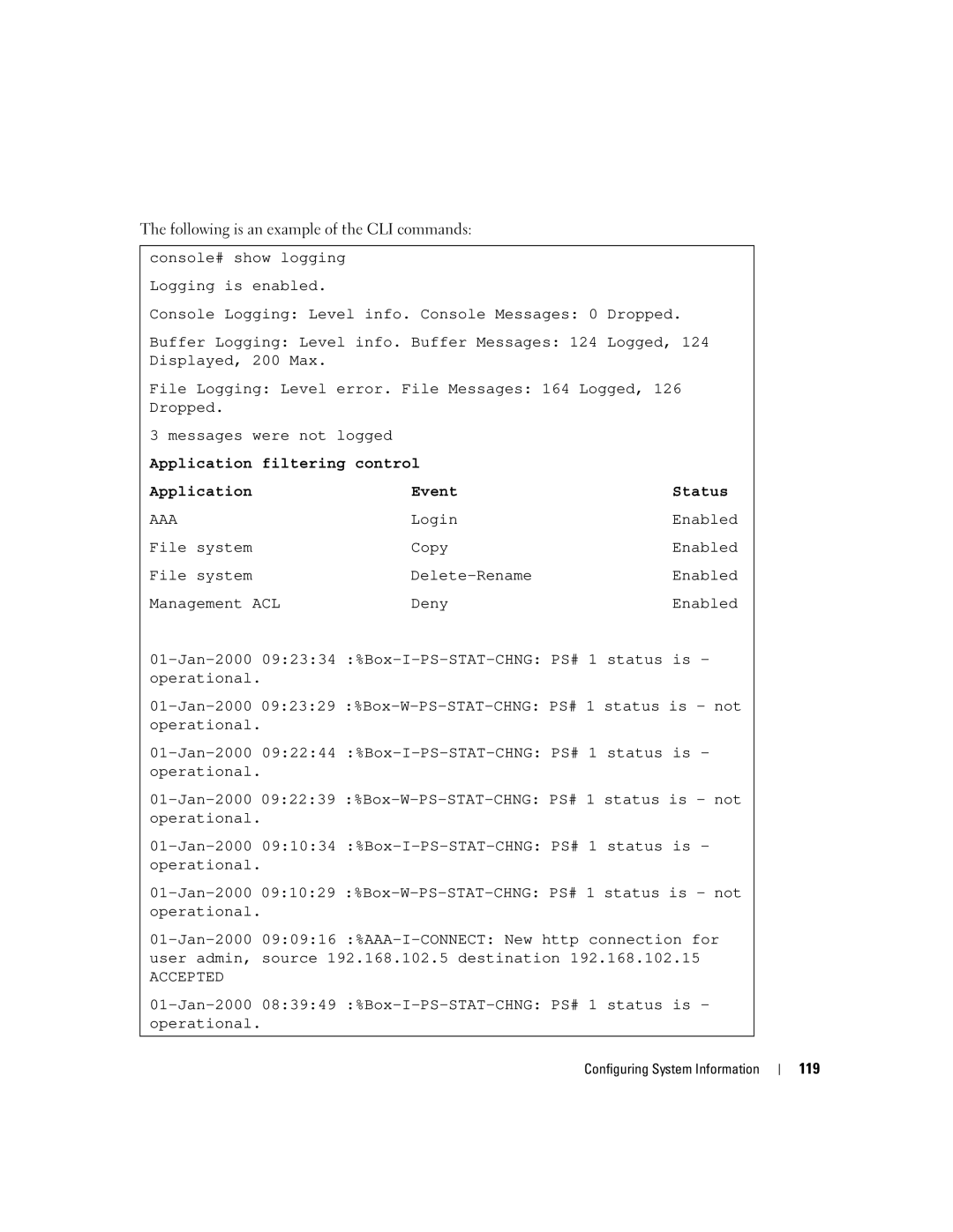 Dell 3548 manual Application filtering control Event Status, Aaa 