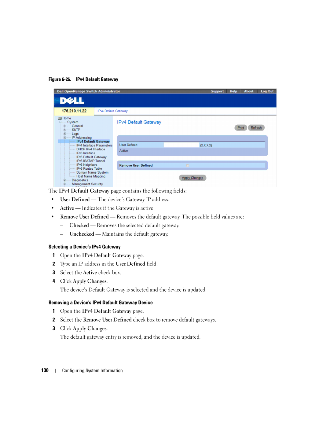 Dell 3548 manual IPv4 Default Gateway 