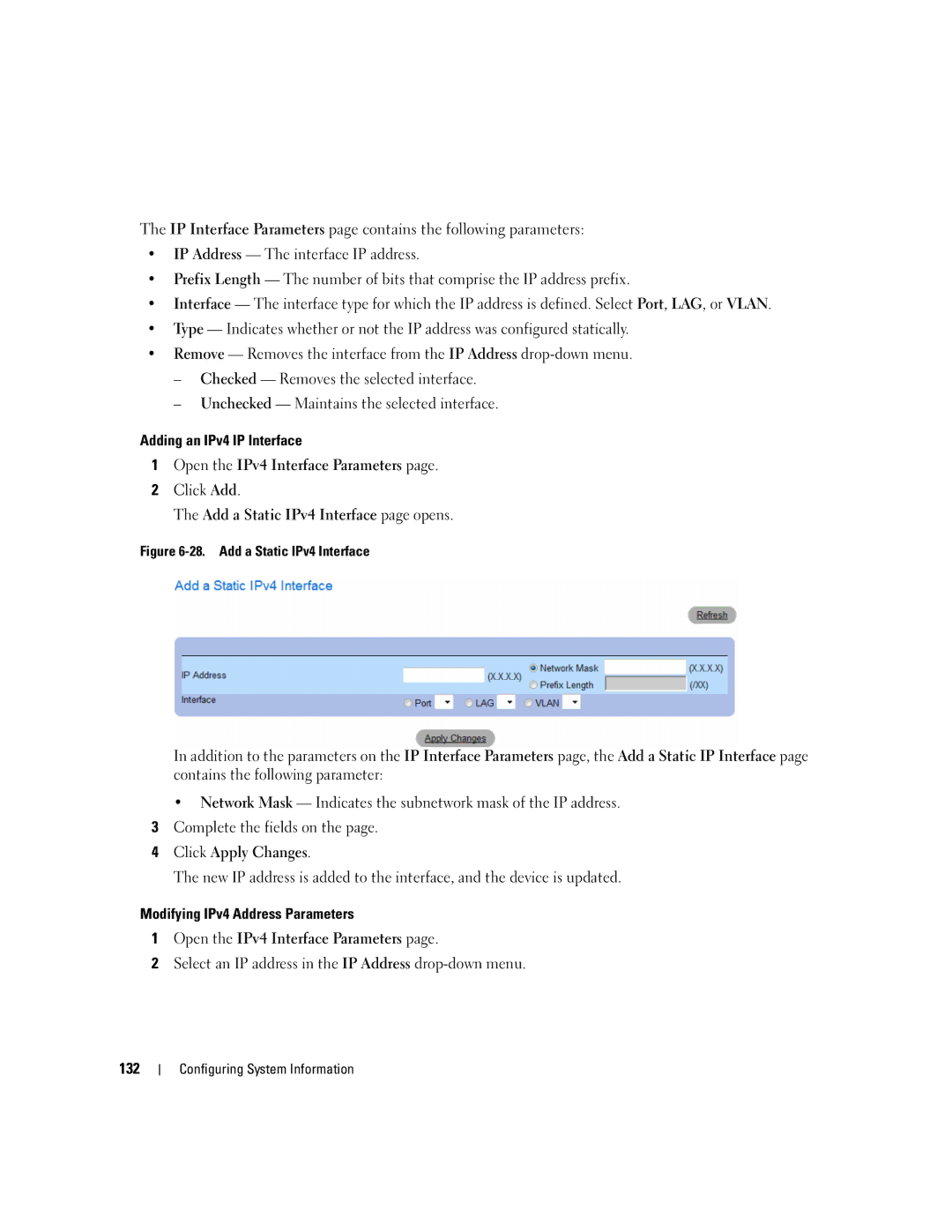 Dell 3548 manual Add a Static IPv4 Interface 