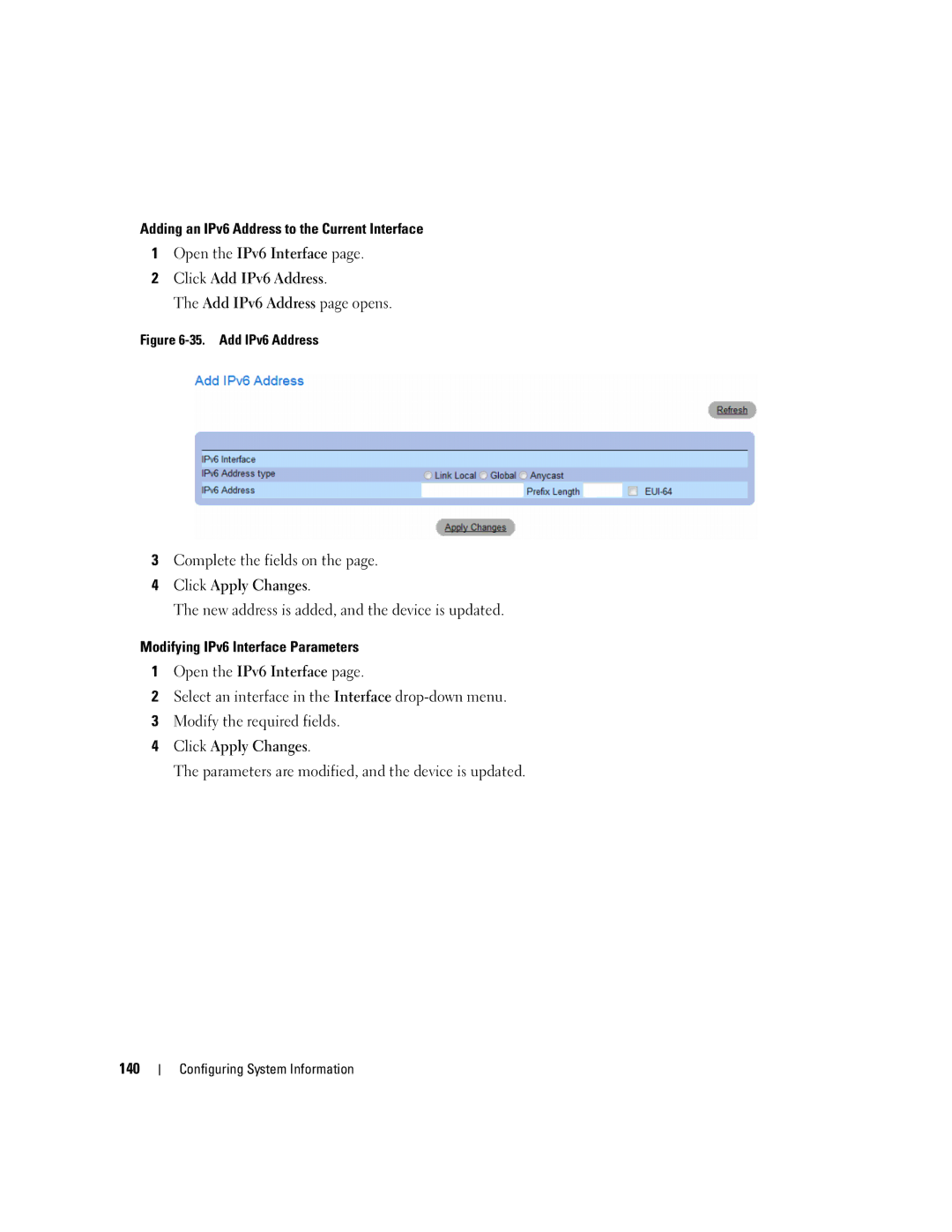 Dell 3548 manual Add IPv6 Address 