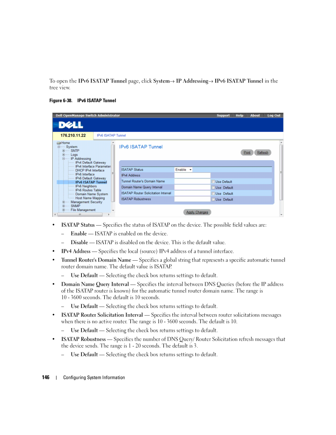 Dell 3548 manual IPv6 Isatap Tunnel 