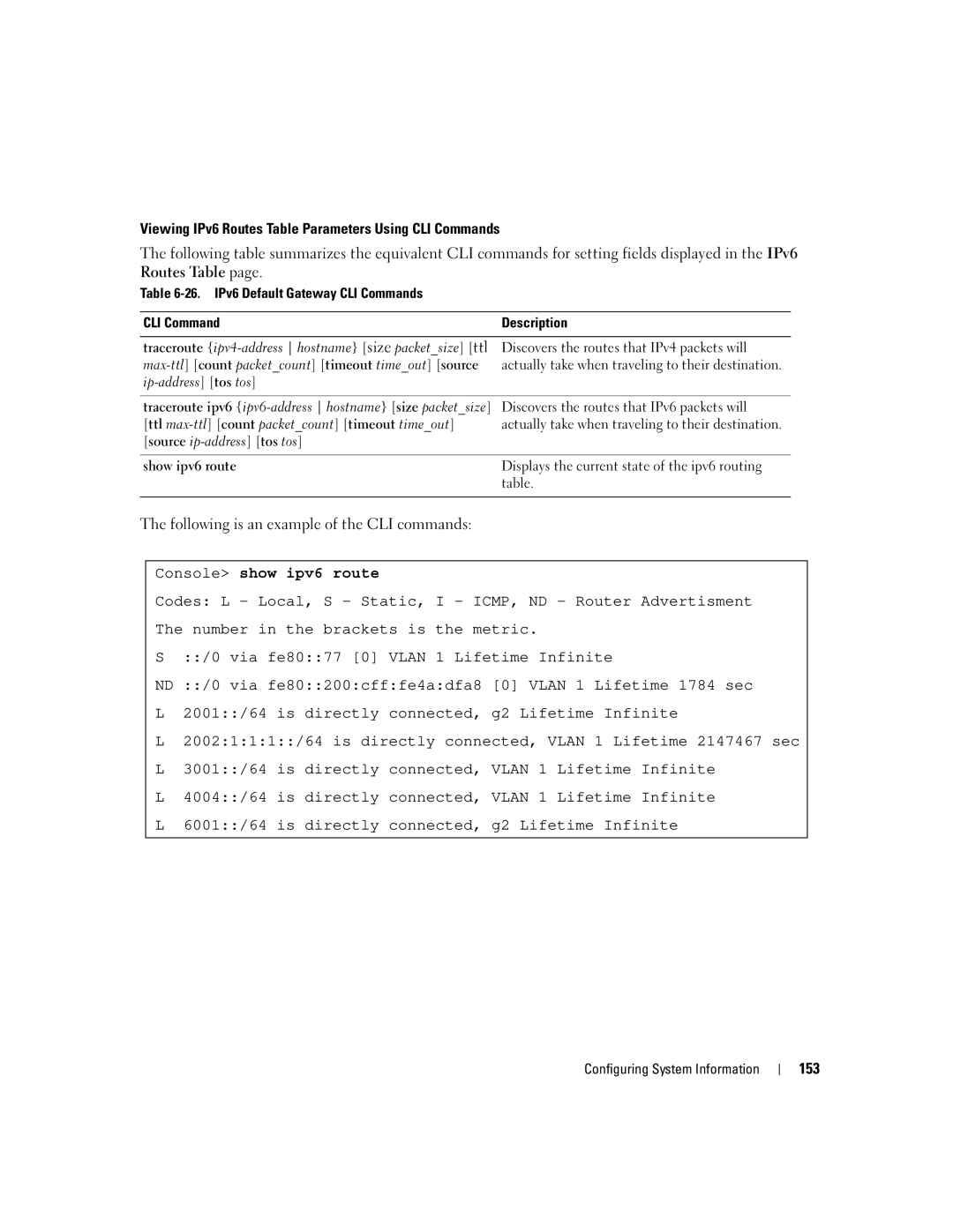 Dell 3548 manual Console show ipv6 route 