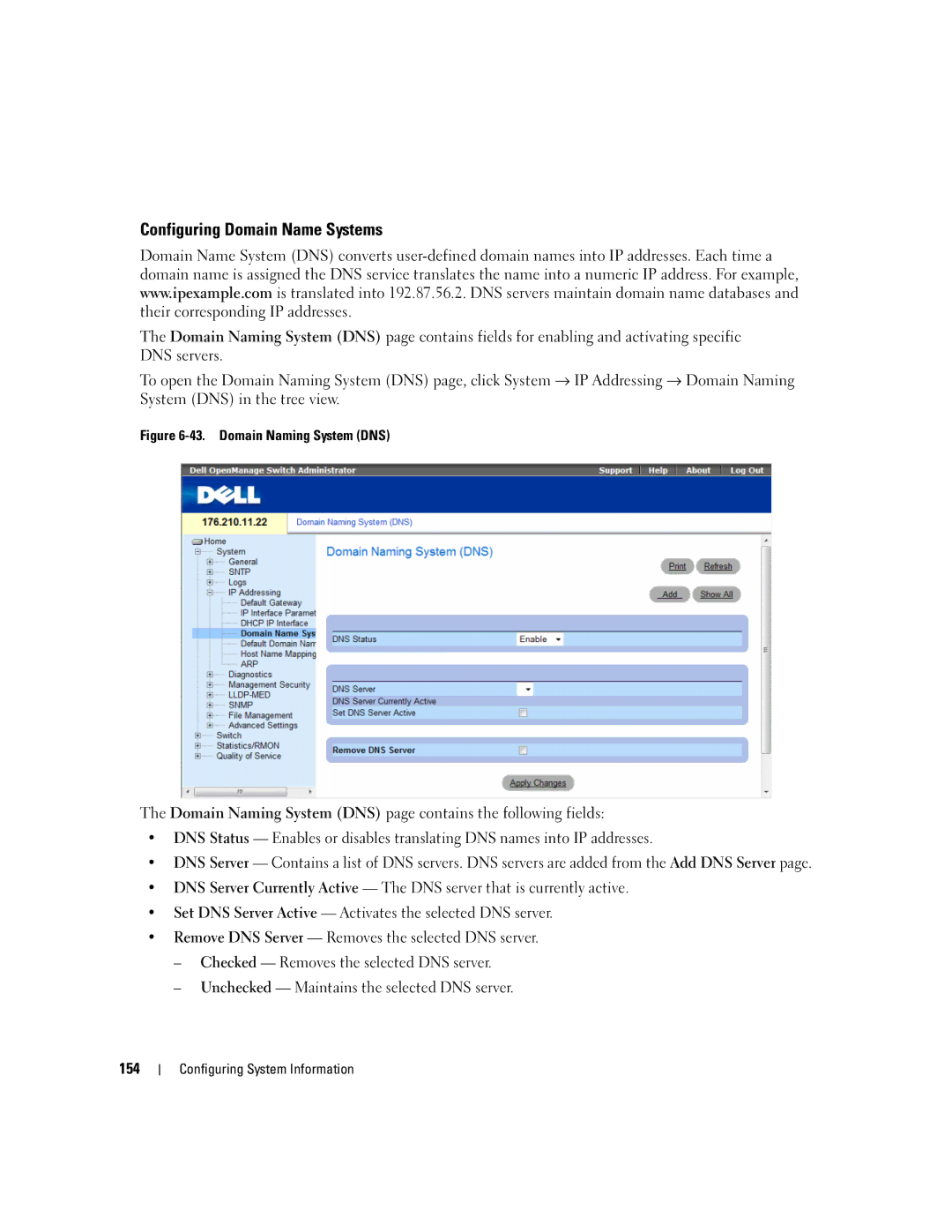 Dell 3548 manual Configuring Domain Name Systems, Domain Naming System DNS 