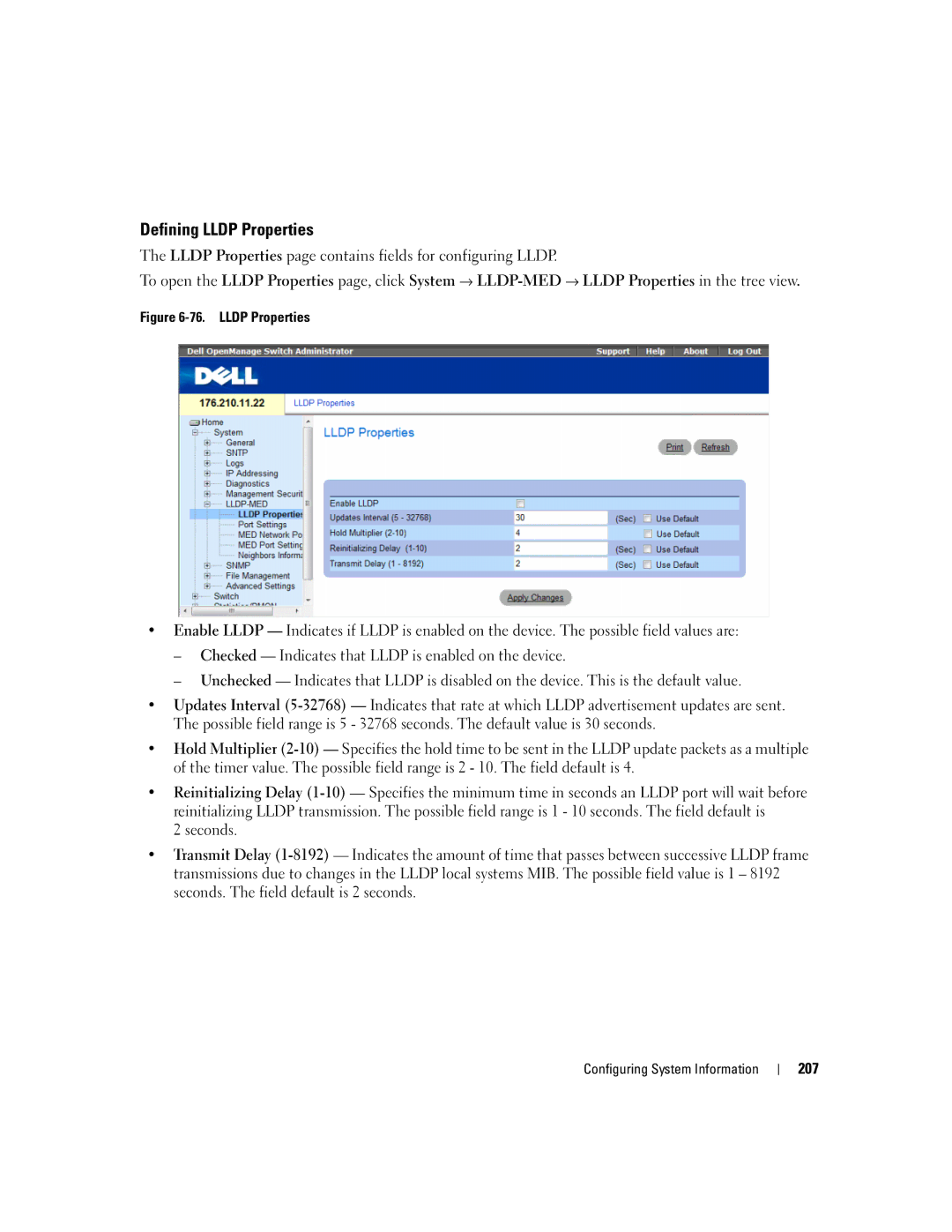 Dell 3548 manual Defining Lldp Properties 