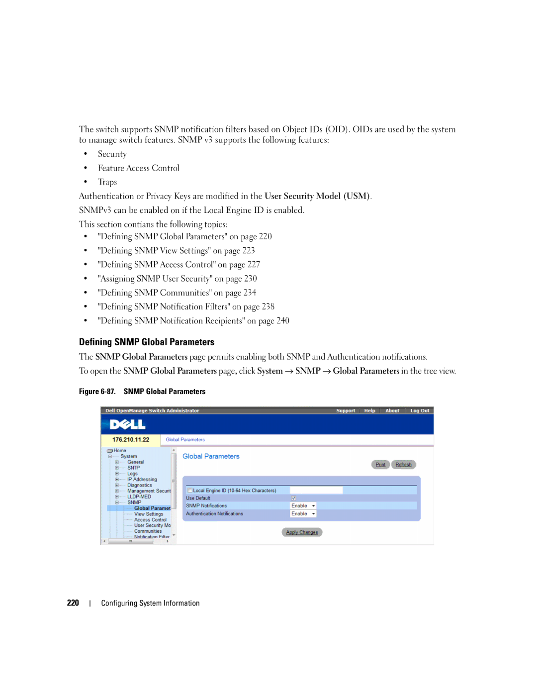 Dell 3548 manual Defining Snmp Global Parameters 