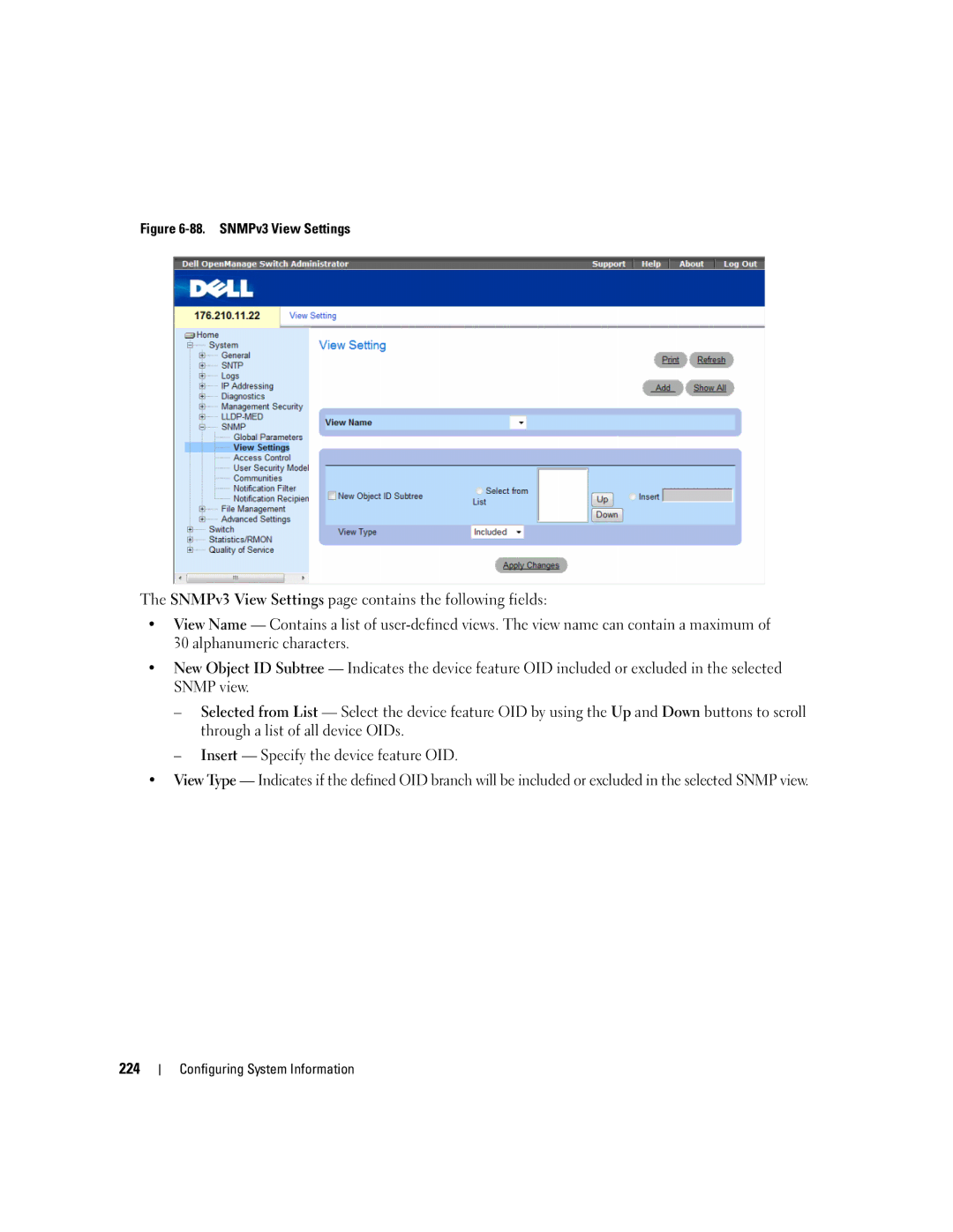 Dell 3548 manual SNMPv3 View Settings 