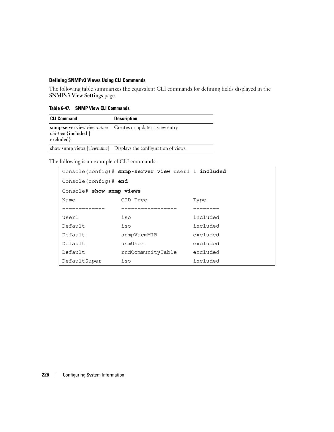 Dell 3548 manual Console# show snmp views 