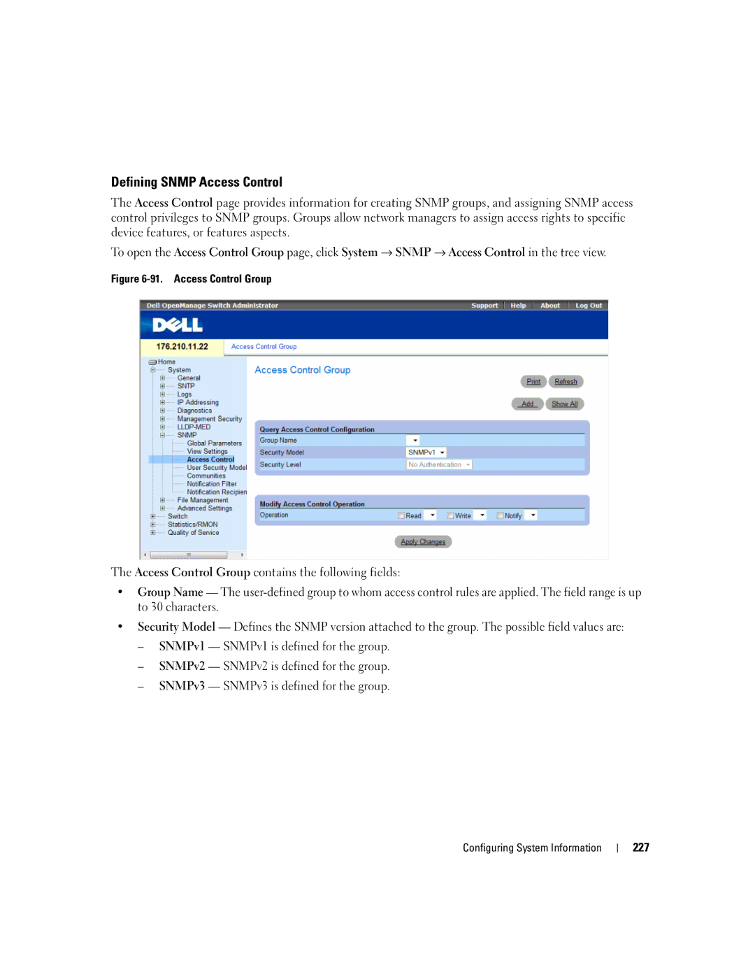 Dell 3548 manual Defining Snmp Access Control, Access Control Group 