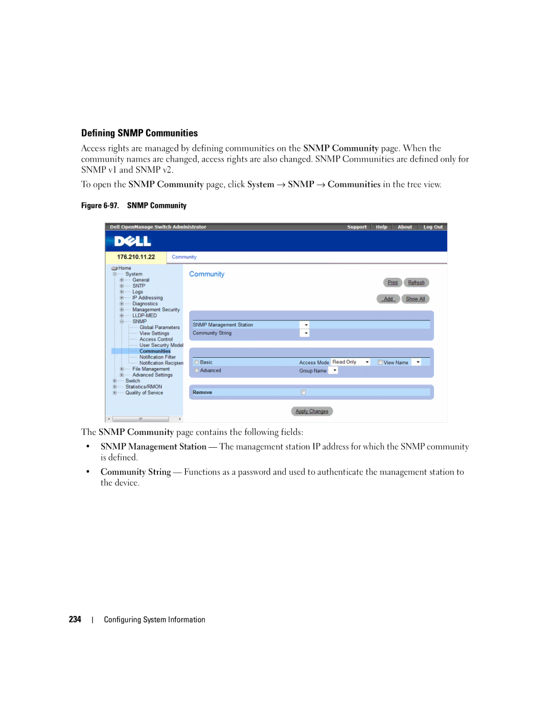 Dell 3548 manual Defining Snmp Communities, Snmp Community 