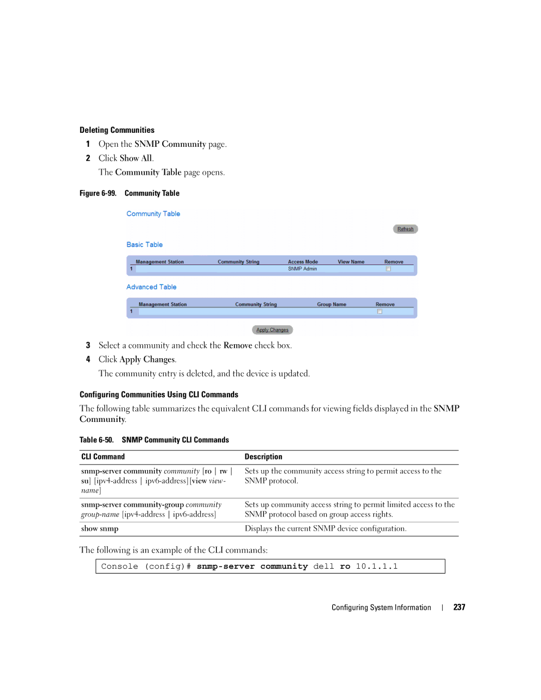 Dell 3548 manual Console config# snmp-server community dell ro 