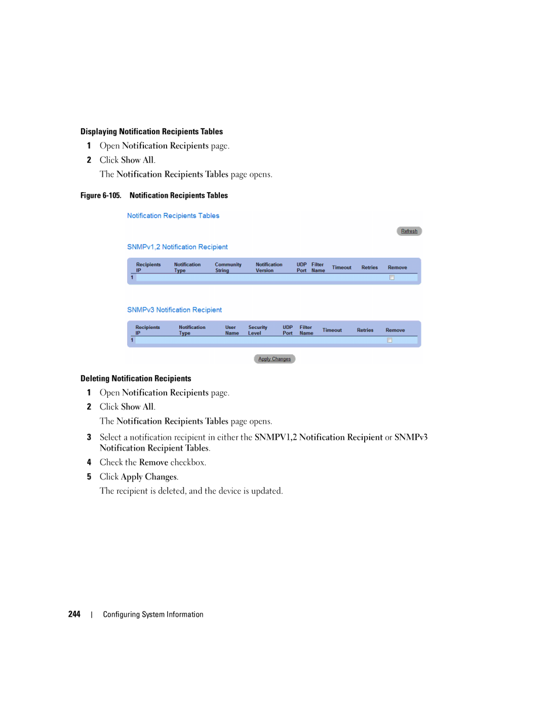 Dell 3548 manual Notification Recipients Tables 